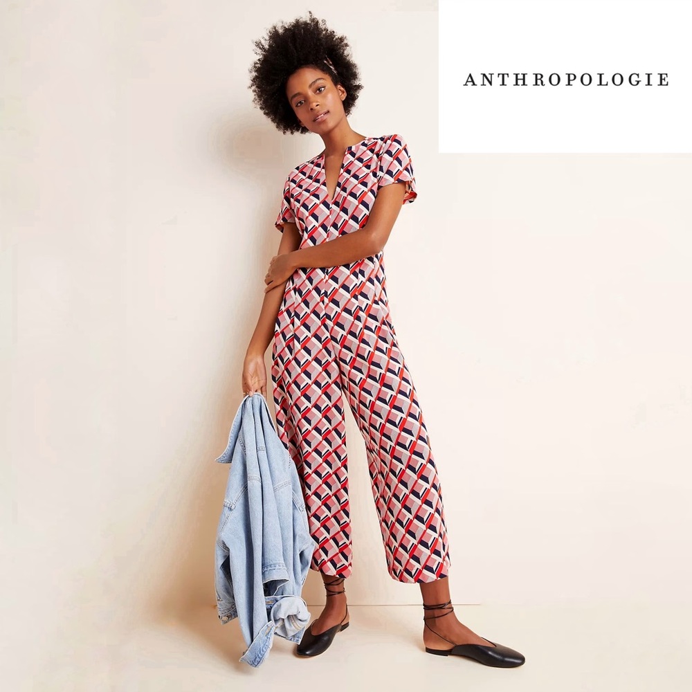 NWT Anthropologie Betty Geometric Red Jumpsuit
